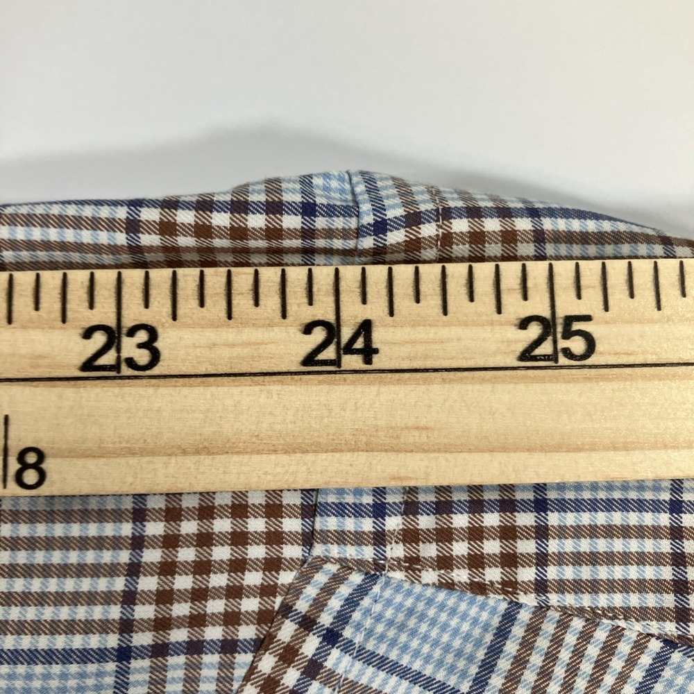 David Donahue Shirt Mens M Blue Brown Patchwork Plaid Button Down Cotton - Picture 13 of 16